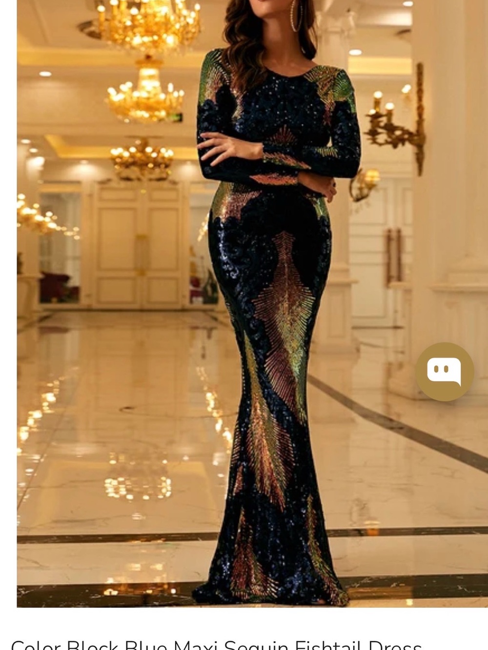 Long-Sleeve Black Multicolor Sequin Gown - Designer Style